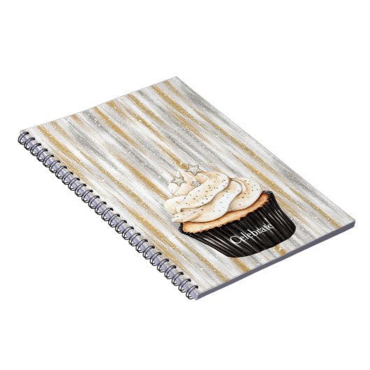 Glitzy Gold Silver Stars Cupcake Celebrate Notitieboek (Rechterzijde)