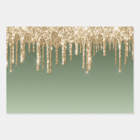 Glitzy Gold Sparkle Glitter Drips Verjaardag Inpakpapier Vel (Voorkant 3)