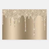 Glitzy Gold Sparkle Glitter Drips Verjaardag Inpakpapier Vel (Voorkant 2)