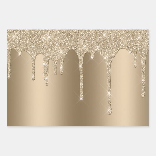Glitzy Gold Sparkle Glitter Drips Verjaardag Inpakpapier Vel (Voorkant 2)