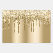 Glitzy Gold Sparkle Glitter Drips Verjaardag Inpakpapier Vel (Voorkant)