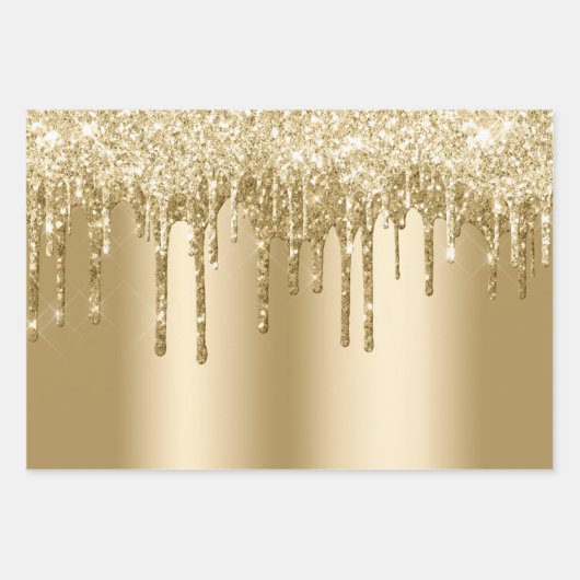 Glitzy Gold Sparkle Glitter Drips Verjaardag Inpakpapier Vel (Voorkant)