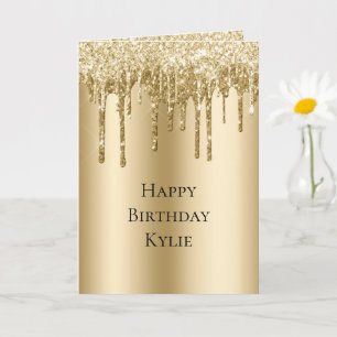 Glitzy Gold Sparkle Glitter Drips Verjaardag Kaart
