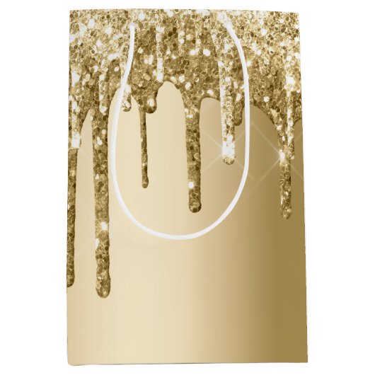 Glitzy Gold Sparkle Glitter Drips Verjaardag Medium Cadeauzakje (Voorkant)
