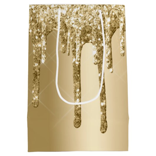 Glitzy Gold Sparkle Glitter Drips Verjaardag Medium Cadeauzakje (Achterkant)