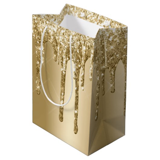 Glitzy Gold Sparkle Glitter Drips Verjaardag Medium Cadeauzakje (Achterkant Gekanteld)