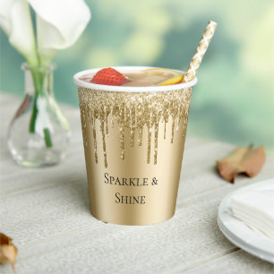 Glitzy Gold Sparkle Glitter Drips Verjaardag Papieren Bekers