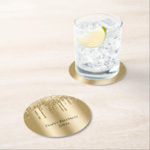 Glitzy Gold Sparkle Glitter Drips Verjaardag Ronde Kartonnen Onderzetter (Insitu)