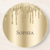 Glitzy Gold Sparkle Glitter Drips Zandsteen Onderzetter (Voorkant)