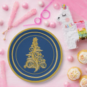 Glitzy Gold Tree met Blue Background Holiday Papieren Bordje (Feest)