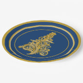 Glitzy Gold Tree met Blue Background Holiday Papieren Bordje (Gekanteld)