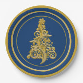 Glitzy Gold Tree met Blue Background Holiday Papieren Bordje (Voorkant)