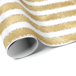 Glitzy Gold White Glam Glitter Sparkle Stripes    Cadeaupapier