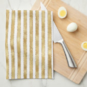 Glitzy Gold White Glam Glitter Sparkle Stripes Theedoek (Quarter Fold)