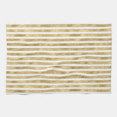 Glitzy Gold White Glam Glitter Sparkle Stripes Theedoek (Horizontaal)