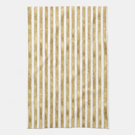 Glitzy Gold White Glam Glitter Sparkle Stripes Theedoek (Verticaal)