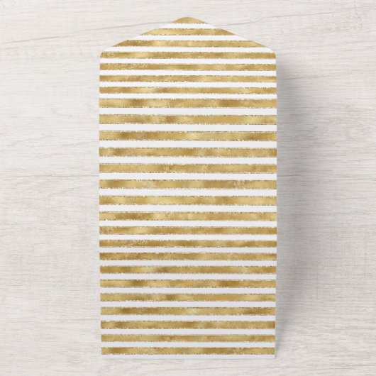 Glitzy Gold White Glam Glitter Stripes All In One Uitnodiging (Buitenkant)