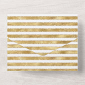 Glitzy Gold White Glam Glitter Stripes All In One Uitnodiging (Achterkant)