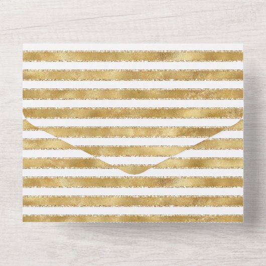 Glitzy Gold White Glam Glitter Stripes All In One Uitnodiging (Achterkant)