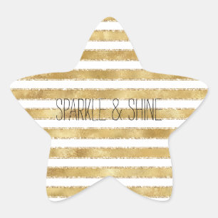 Glitzy Gold White Glam Glitter Stripes Ster Sticker