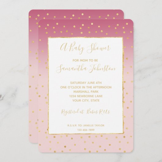 Glitzy Goud Confetti Roze Ombre Baby shower Kaart (Voorkant / Achterkant)