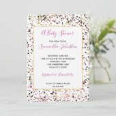 Glitzy Goud Roze Zwart Confetti Stippen Baby showe Kaart (Staand voorkant)