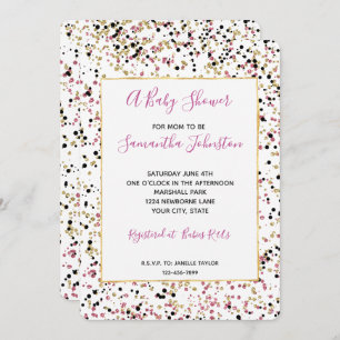 Glitzy Goud Roze Zwart Confetti Stippen Baby showe Kaart