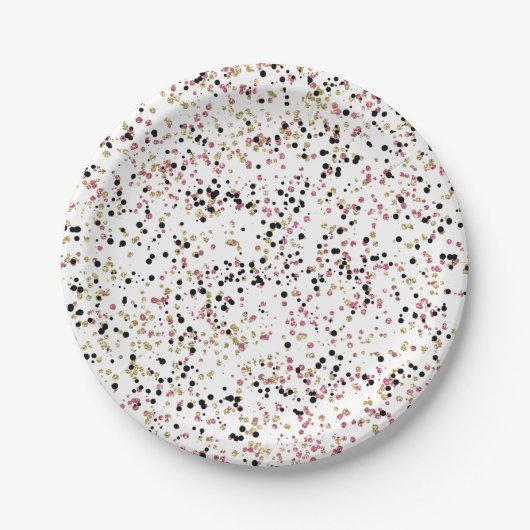 Glitzy Goud Roze Zwart Confetti Stippen Verjaardag Papieren Bordje (Voorkant)