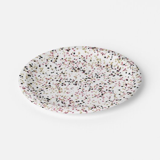 Glitzy Goud Roze Zwart Confetti Stippen Verjaardag Papieren Bordje (Gekanteld)