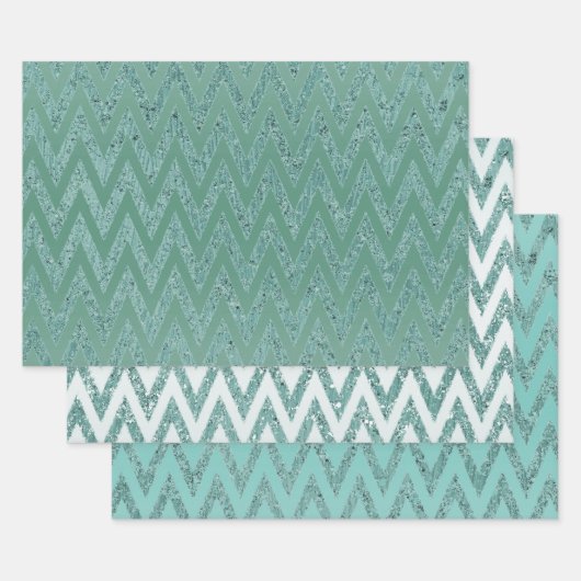 Glitzy Green Chevron Stripes Kerstmis Inpakpapier Vel (Set)