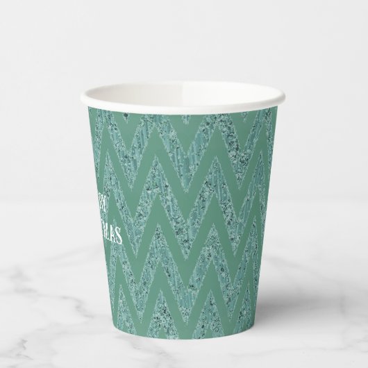 Glitzy Green Chevron Stripes Kerstmis Papieren Bekers (Links)