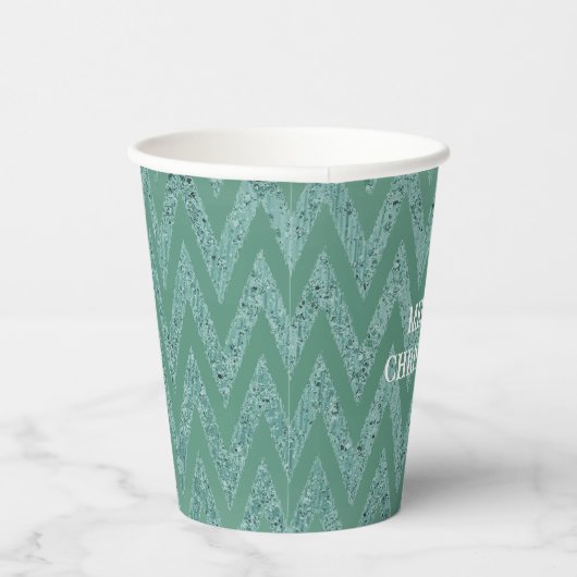 Glitzy Green Chevron Stripes Kerstmis Papieren Bekers (Rechts)