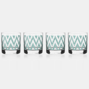 Glitzy Green Chevron Stripes Kerstmis Whisky Glas