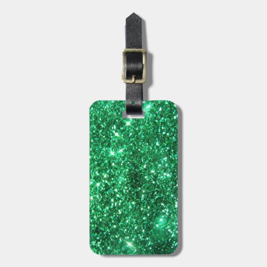 Glitzy Green Glitter Bagagelabel (Voorkant verticaal)