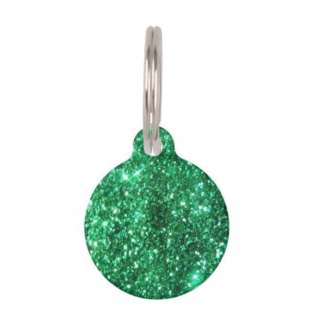 Glitzy Green Glitter Huisdierpenning (Voorkant)