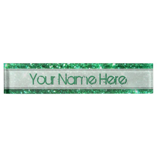 Glitzy Green Glitter Naambordje (Voorkant)