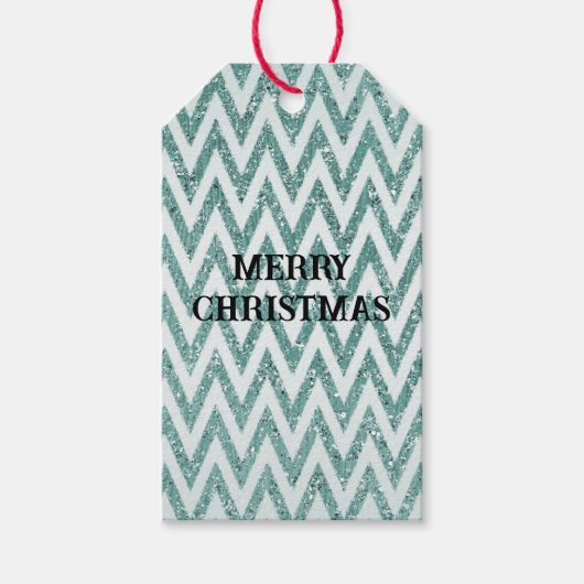 Glitzy Green White Chevron Stripes Kerstmis Cadeaulabel (Voorkant)