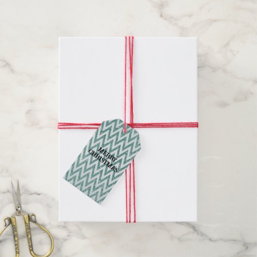 Glitzy Green White Chevron Stripes Kerstmis Cadeaulabel (Met Touw)