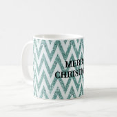 Glitzy Green White Chevron Stripes Kerstmis Koffiemok (Voorkant links)
