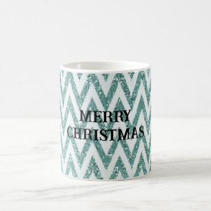 Glitzy Green White Chevron Stripes Kerstmis Koffiemok