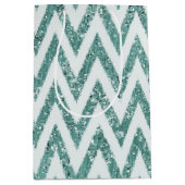 Glitzy Green White Chevron Stripes Kerstmis Medium Cadeauzakje