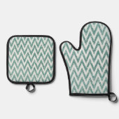 Glitzy Green White Chevron Stripes Kerstmis Ovenwant & Pannenlap Set (Voorkant)