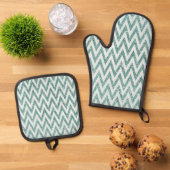 Glitzy Green White Chevron Stripes Kerstmis Ovenwant & Pannenlap Set (Top down)