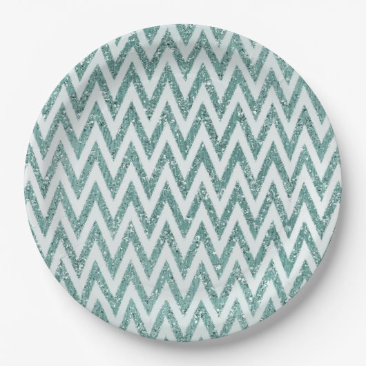 Glitzy Green White Chevron Stripes Kerstmis Papieren Bordje (Voorkant)