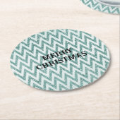 Glitzy Green White Chevron Stripes Kerstmis Ronde Kartonnen Onderzetter (Gebogen)