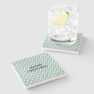 Glitzy Green White Chevron Stripes Kerstmis Stenen Onderzetter