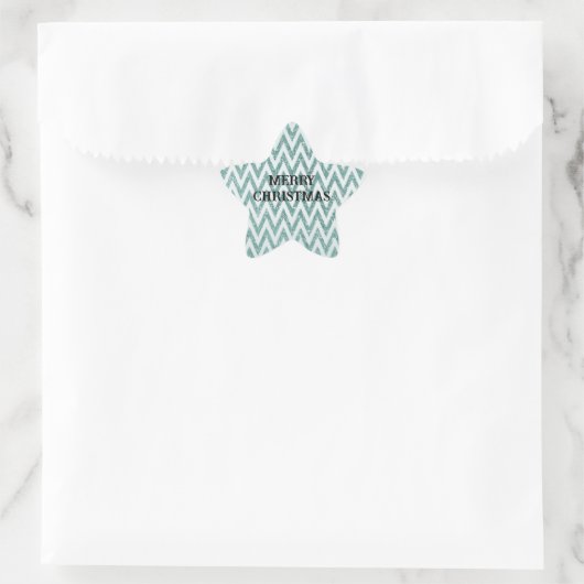 Glitzy Green White Chevron Stripes Kerstmis Ster Sticker (Tas)