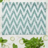 Glitzy Green White Chevron Stripes Kerstmis Theedoek (Gevouwen)