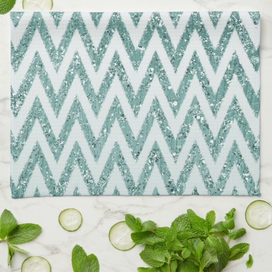 Glitzy Green White Chevron Stripes Kerstmis Theedoek (Gevouwen)