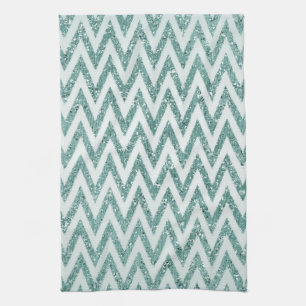 Glitzy Green White Chevron Stripes Kerstmis Theedoek